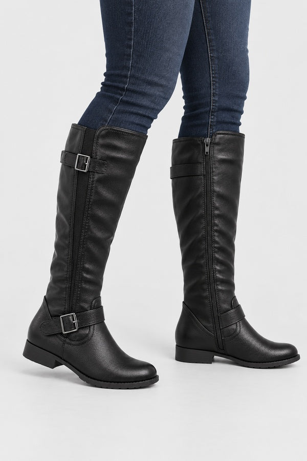 Women’s Black Buckle Knee-High Riding Boots