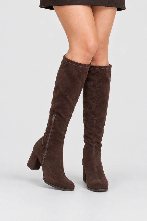 Women’s Chocolate Brown Heeled Knee-High Boots