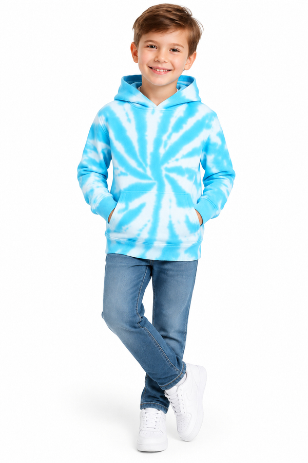 Boys Tie Dye Blue Hoodie Sweatshirt – Kids Fleece Pullover Jumper Long Sleeve Casual Top
