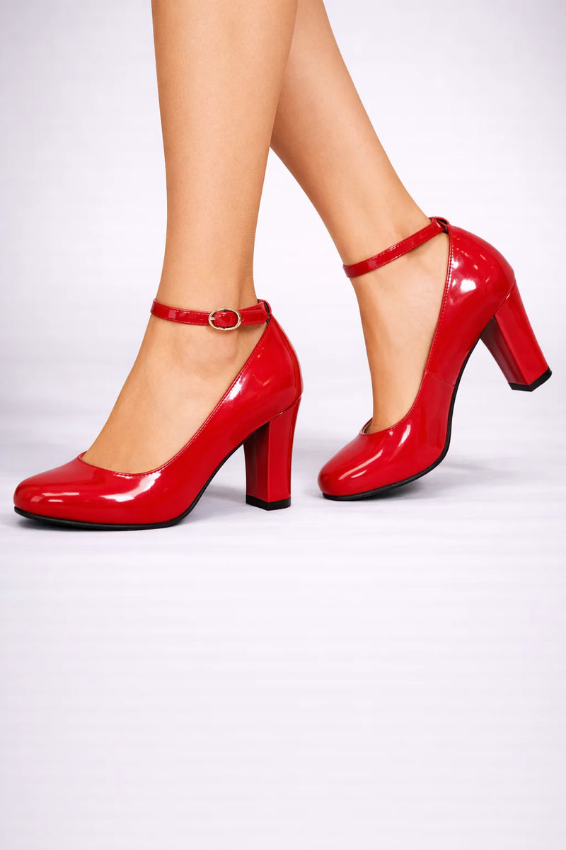 Red Patent Ankle Strap Heel 1829