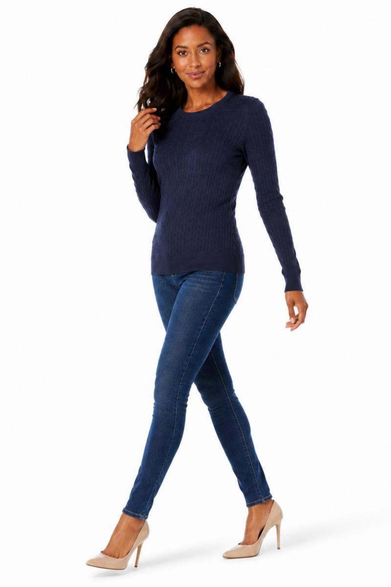 Women's Lightweight Cable Knit Jumper - Navy