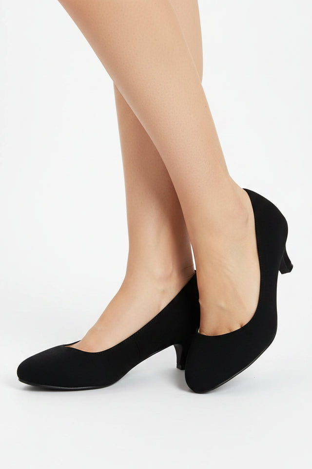 Women's Black Kitten Heel Court Shoes Pointed Toe — G20 Plus