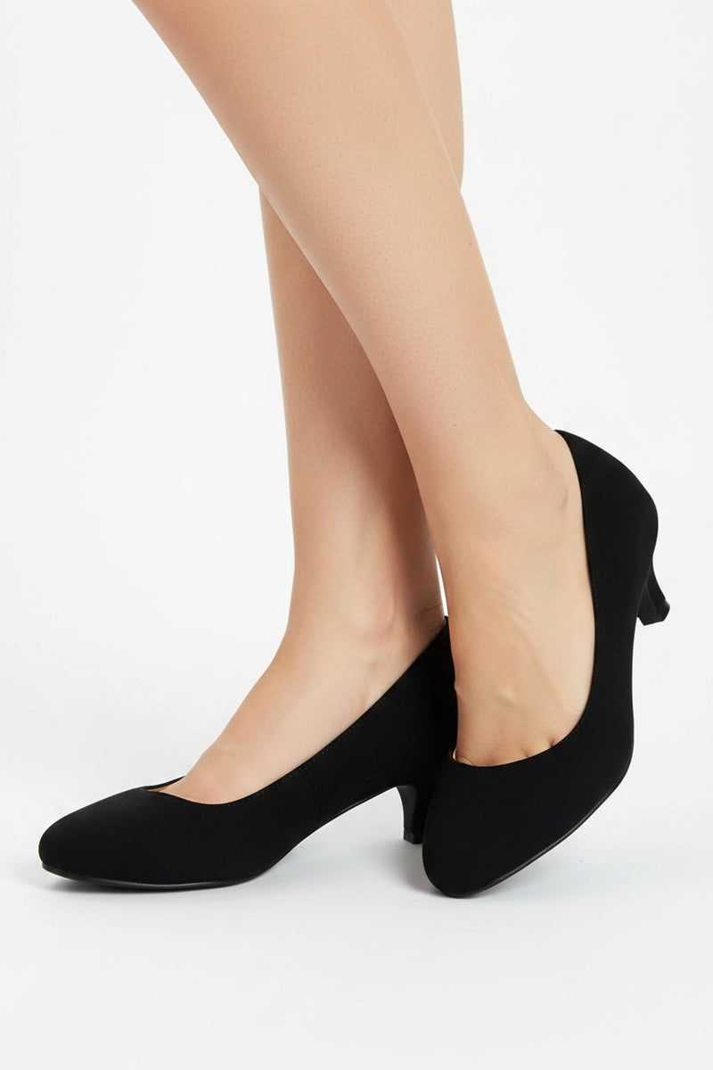 Women's Black Kitten Heel Court Shoes Pointed Toe — G20 Plus