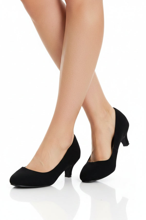 Women Round Toe Kitten Heel Shoes Black Suede G-20 PLUS