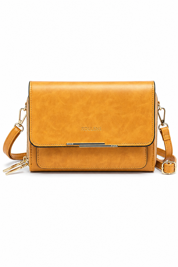 Women's PU Leather Crossbody Phone Bag with Card Holder & Adjustable Strap-Orange Yellow