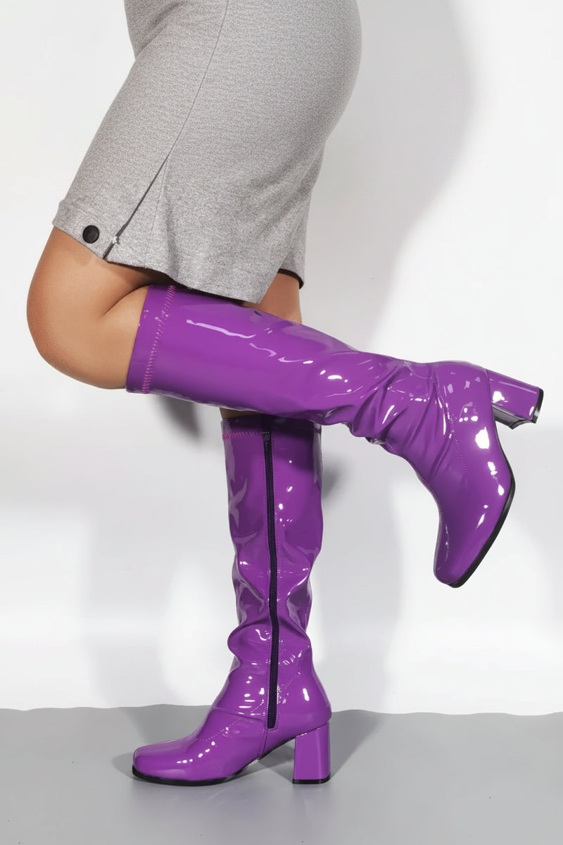 Ladies Women Fancy Dress Party GO GO Boots 1960s & 1970s Purple Patent G-733