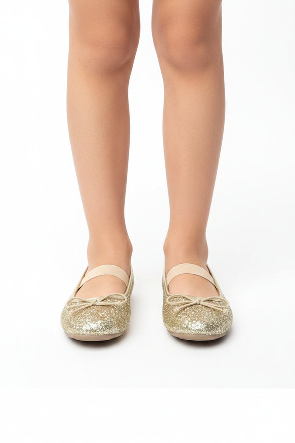 Girl’s Mary Jane Ballerina Flat Shoes- Gold Glitter