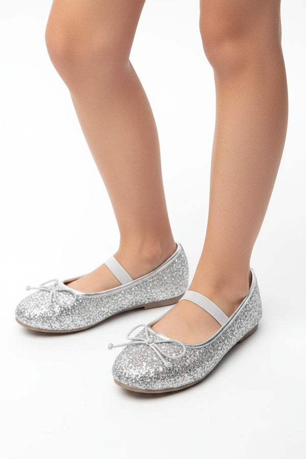 Girl’s Mary Jane Ballerina Flat Shoes- Silver Glitter