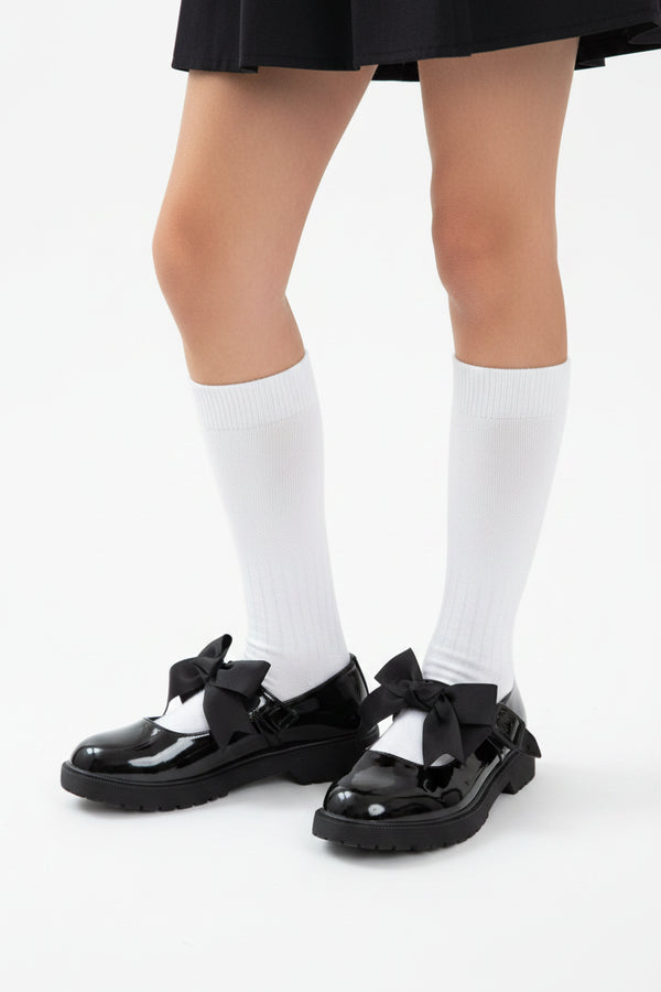 Girls Mary Jane School Shoes with Bow On Strap- Black Patent BET-78