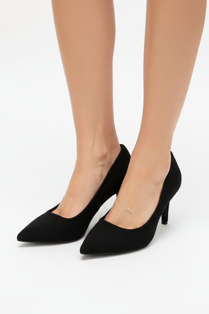Womens Mid Heels Pointed Toe Party Court Shoes- Black Suede G-923-1