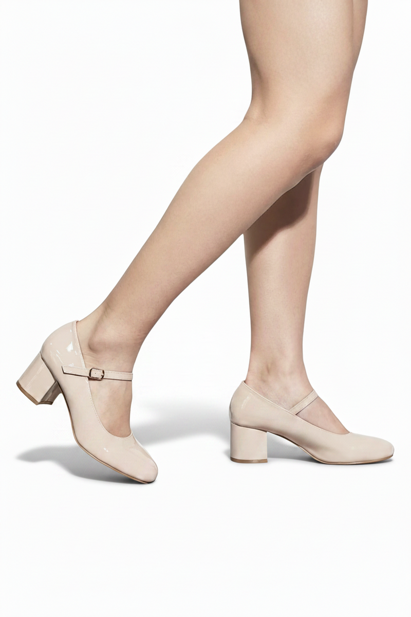 Women's Nude Round Toe Block Kitten Heel Shoes Synthetic Slingback 1830-2