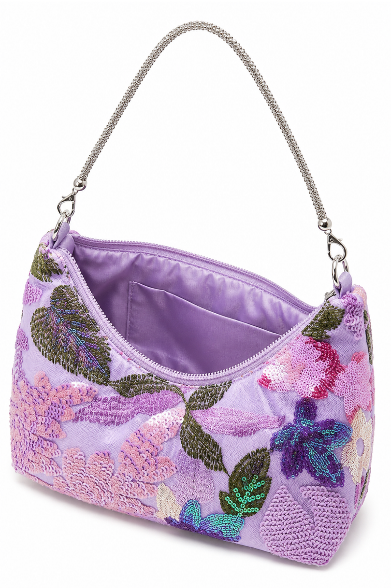 Women's Beaded Sequin Floral Evening Bag Embroidered Top Handle Underarm Shoulder Handbags for Wedding Party