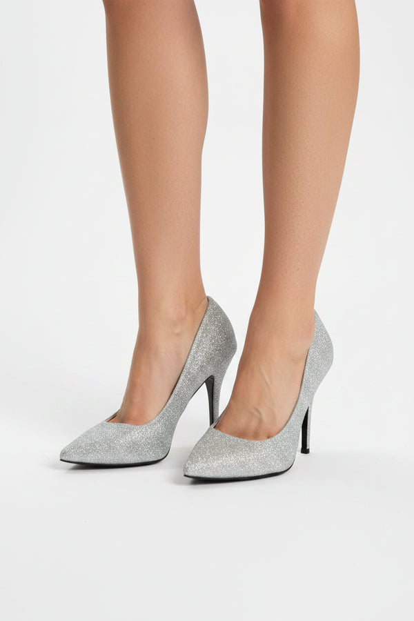 Women's Silver Glitter Stiletto High Heel Court Shoes Pointed Toe 5 Inch — BS-12923
