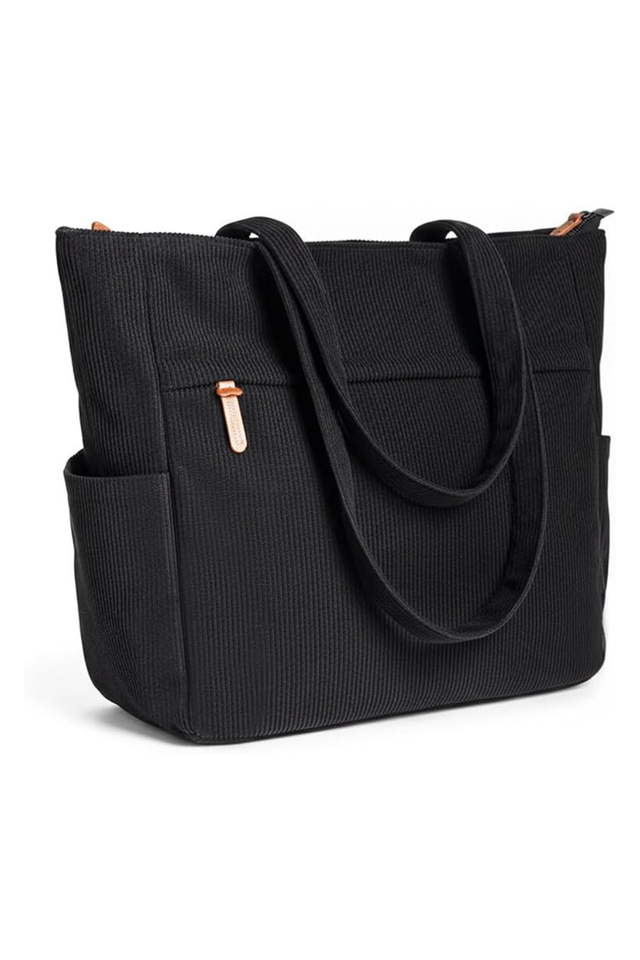 Women's Large Corduroy Tote Bag with Zipper