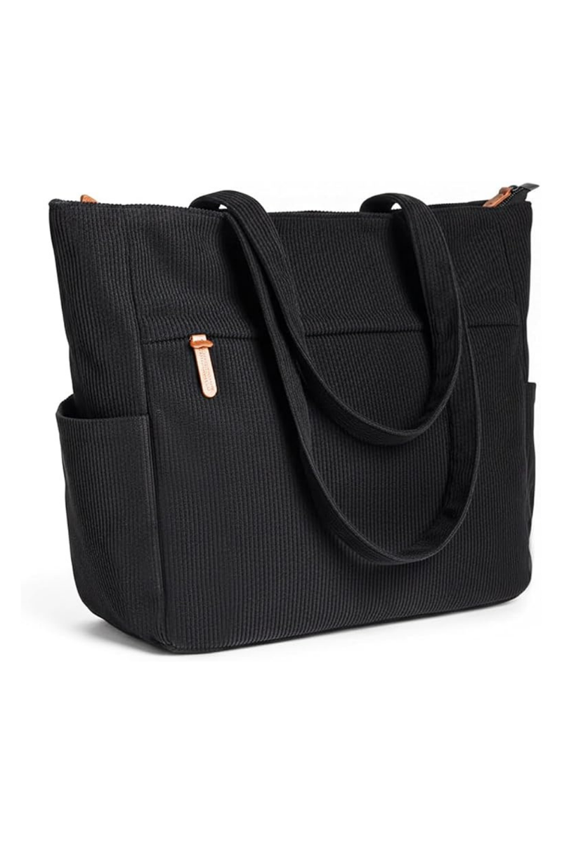 Women's Large Corduroy Tote Bag with Zipper