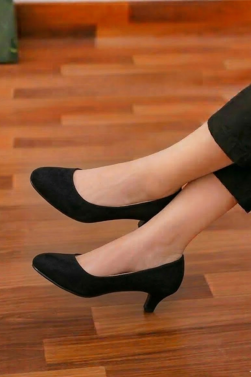Women Round Toe Kitten Heel Shoes Navy Suede G-20