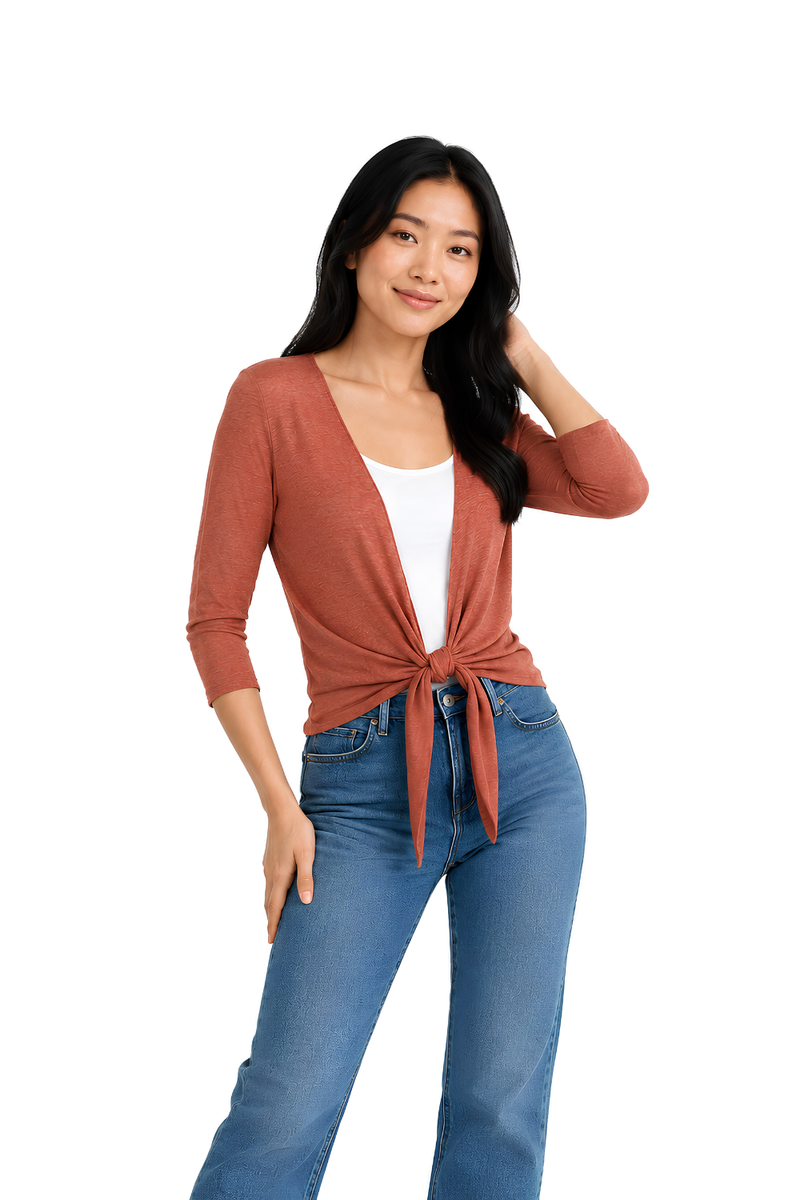Ladies Cable Knit Crew Neck Jumper Sweater Women's Long Sleeve Knitted Top - Brick Red