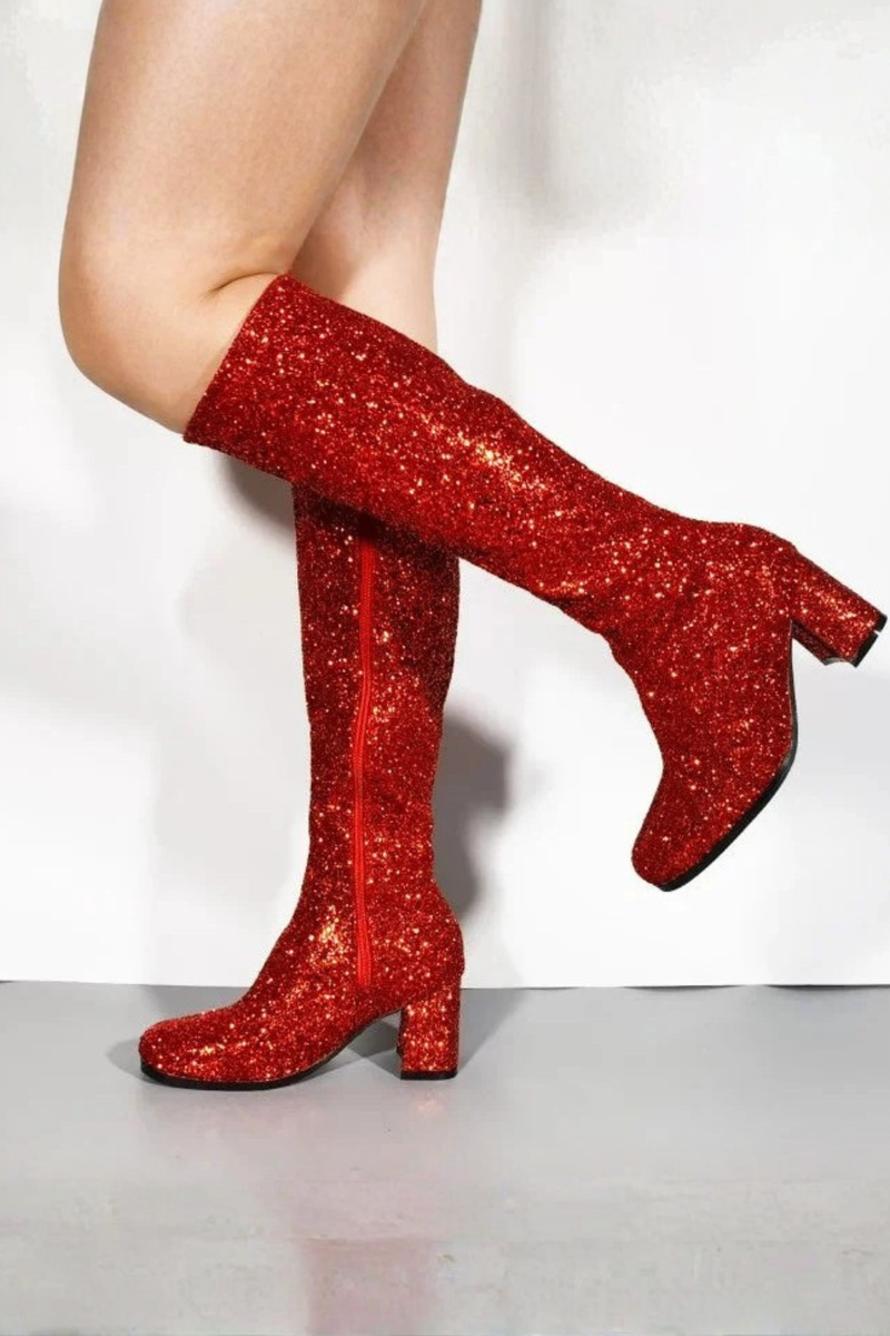 GOGO Boots 1960s & 1970s Retro Glitter Fancy Party Boots Red G-733 Glitter