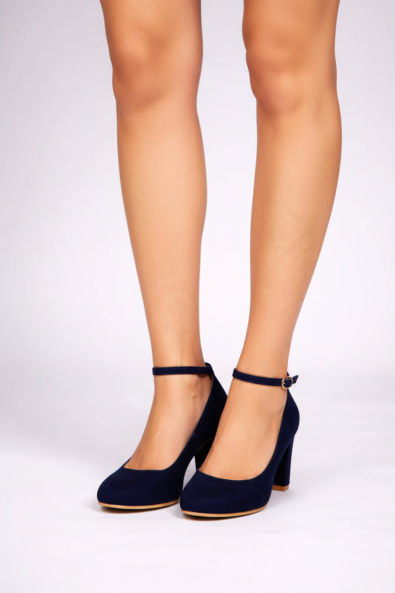 Navy Suede Ankle Strap Heel 1829