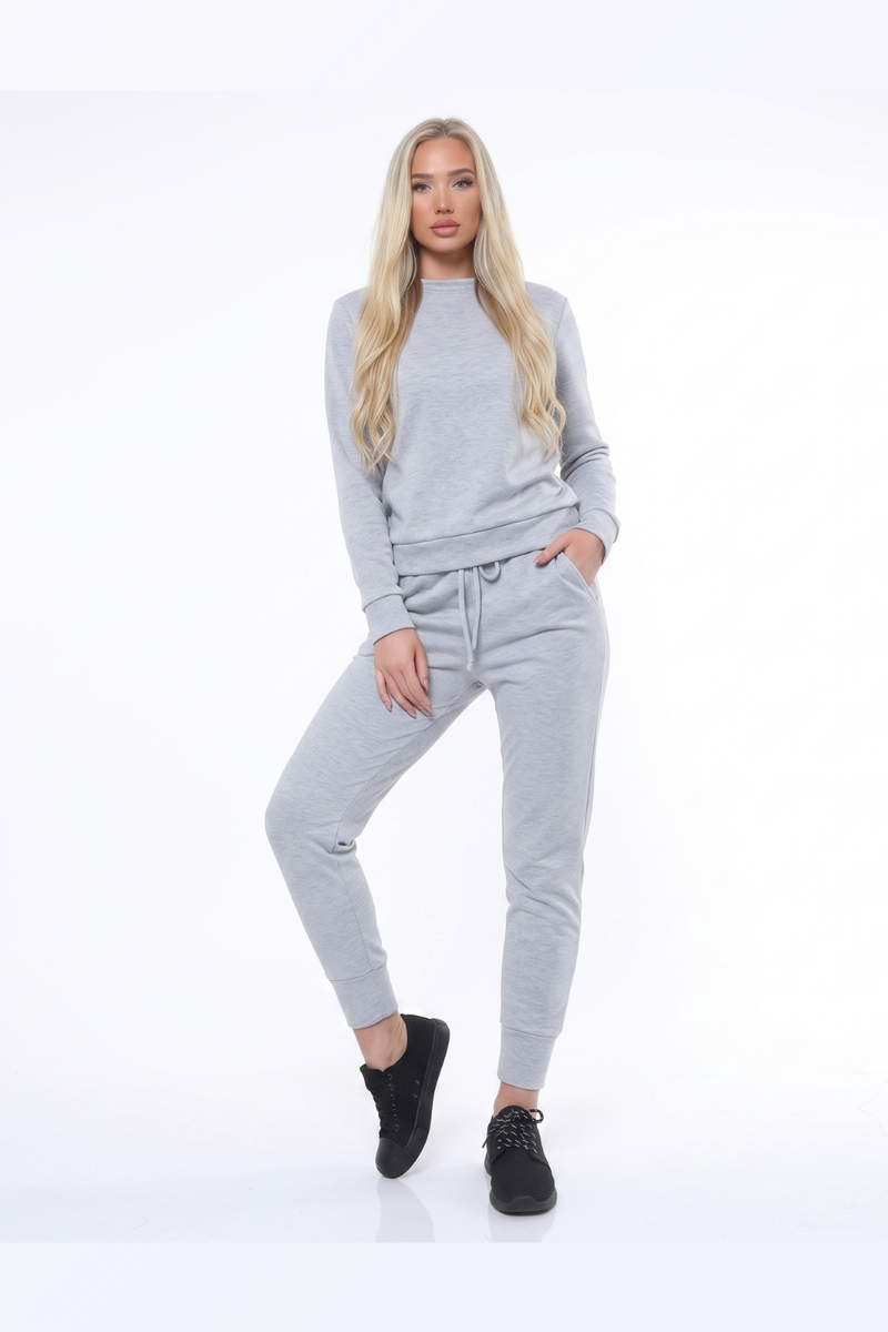 Women's 2 Piece Loungewear Co Ord Set Long Sleeve Sweatshirt Drawstring Jogger Pants Tracksuit Plus Size - Grey