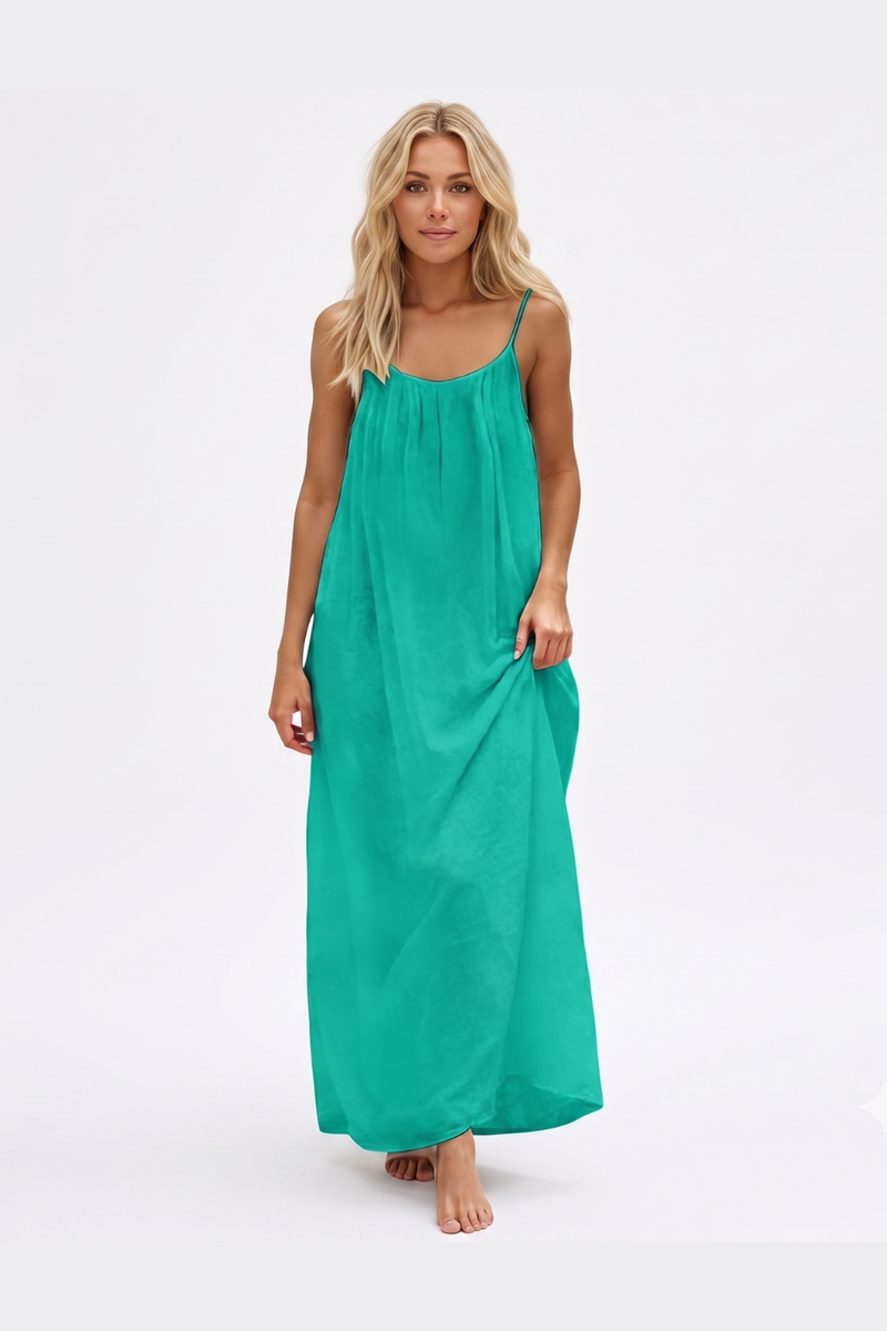 Women's Summer Backless Cami Maxi Dress Sleeveless Flowy Beach Sundress with Adjustable Spaghetti Straps - Mint Green