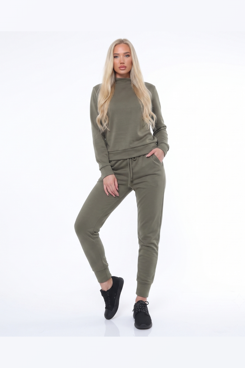 Women's 2 Piece Loungewear Co Ord Set Long Sleeve Sweatshirt Drawstring Jogger Pants Tracksuit Plus Size - Khaki