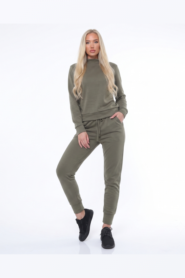 Women's 2 Piece Loungewear Co Ord Set Long Sleeve Sweatshirt Drawstring Jogger Pants Tracksuit Plus Size - Khaki