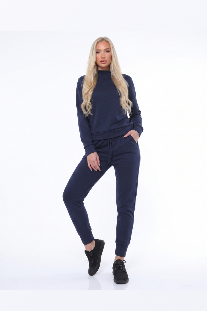 Women's 2 Piece Loungewear Co Ord Set Long Sleeve Sweatshirt Drawstring Jogger Pants Tracksuit Plus Size - Navy