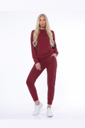Women's 2 Piece Loungewear Co Ord Set Long Sleeve Sweatshirt Drawstring Jogger Pants Tracksuit Plus Size - Wine