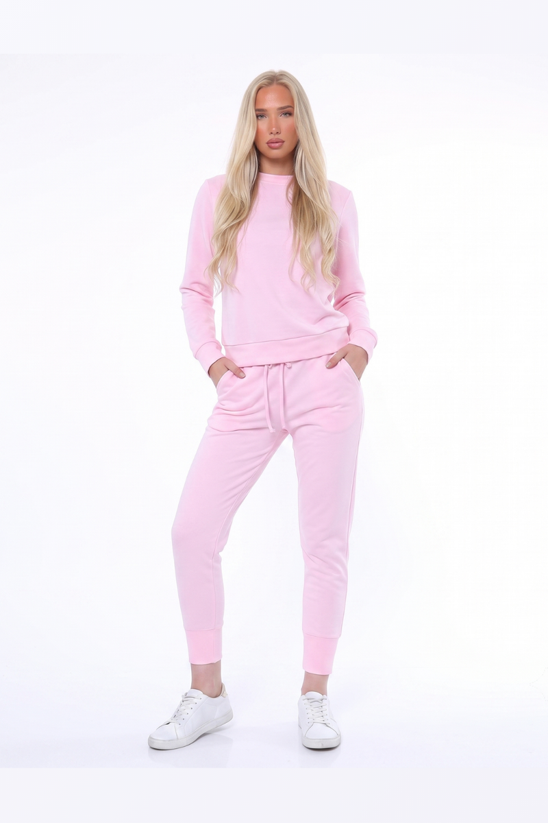 Women's 2 Piece Loungewear Co Ord Set Long Sleeve Sweatshirt Drawstring Jogger Pants Tracksuit Plus Size - Baby Pink