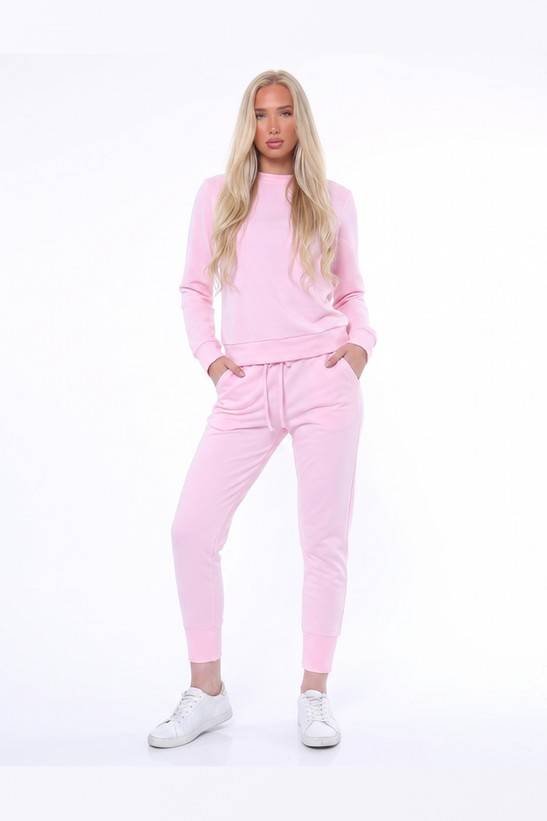 Women's 2 Piece Loungewear Co Ord Set Long Sleeve Sweatshirt Drawstring Jogger Pants Tracksuit Plus Size - Baby Pink