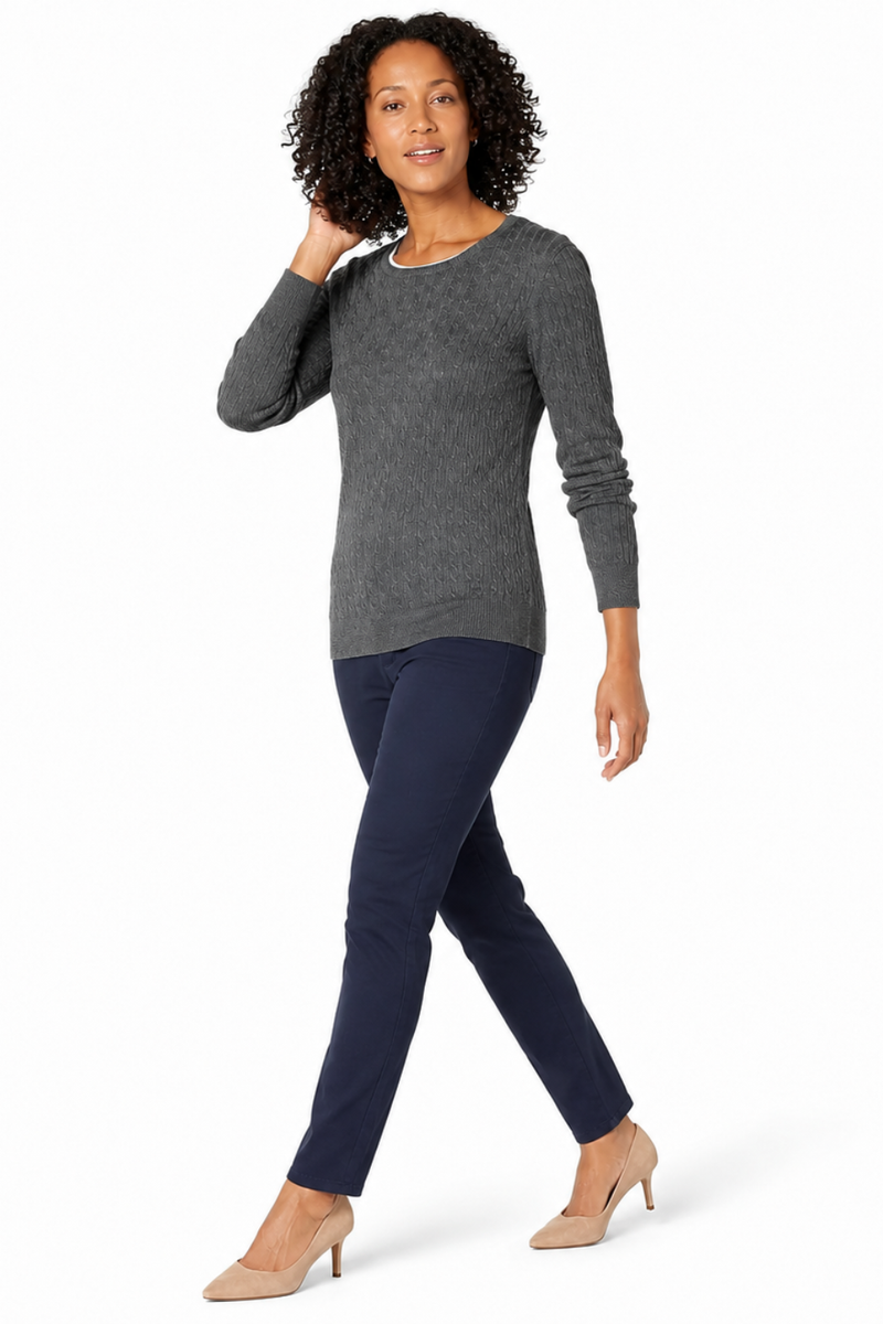 Women's Lightweight Cable Knit Jumper - Charcoal Heather