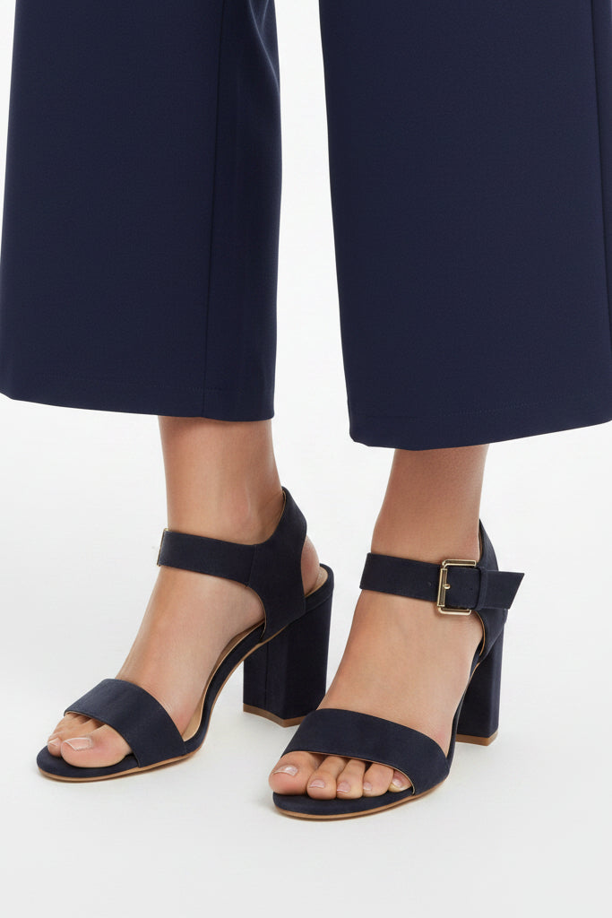 Women Low Block Heel Sandals Navy Suede G-1840