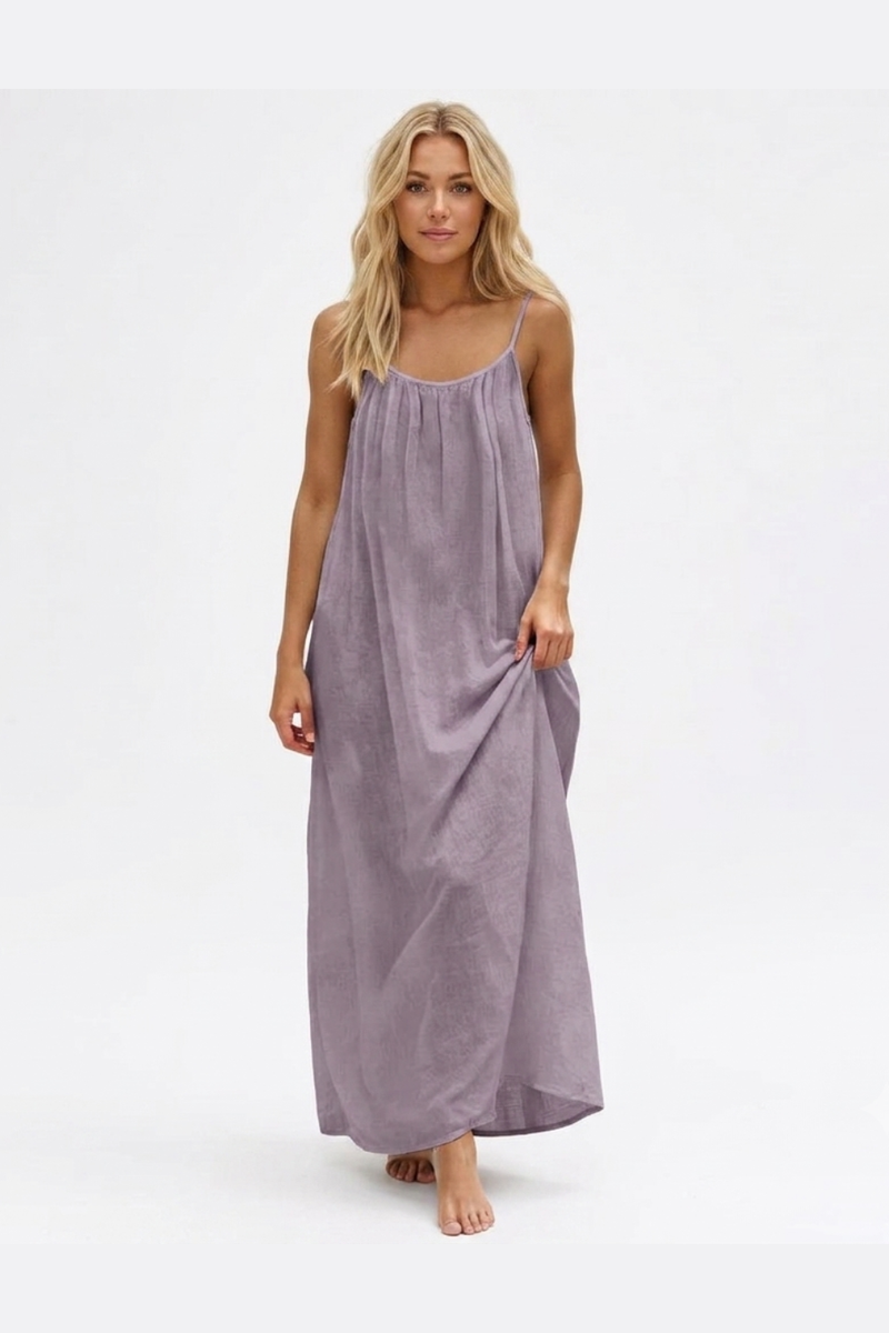Women's Summer Backless Cami Maxi Dress Sleeveless Flowy Beach Sundress with Adjustable Spaghetti Straps - Purple
