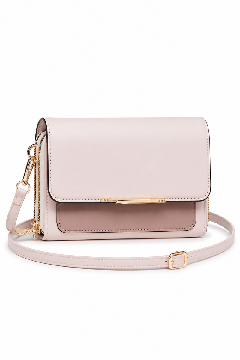 Women's PU Leather Crossbody Phone Bag with Card Holder & Adjustable Strap-Ivory/Light Brown
