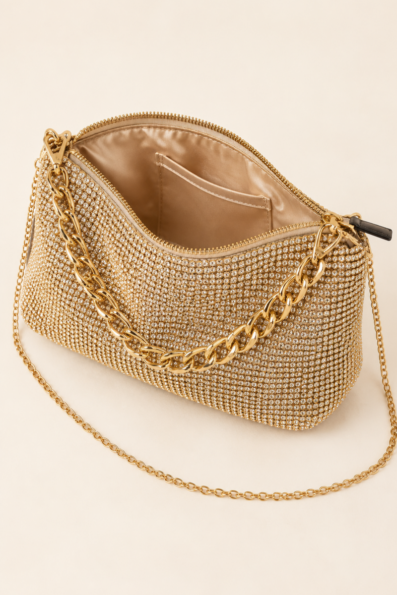 Women's Gold Clutch Bag Set of 2 with Chain Evening Party Wedding Handbag