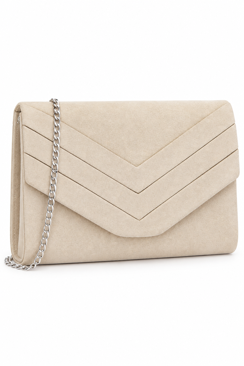 Women’s Soft Suede Clutch Bag – Pleated Envelope Evening Handbag with Silver Chain Strap