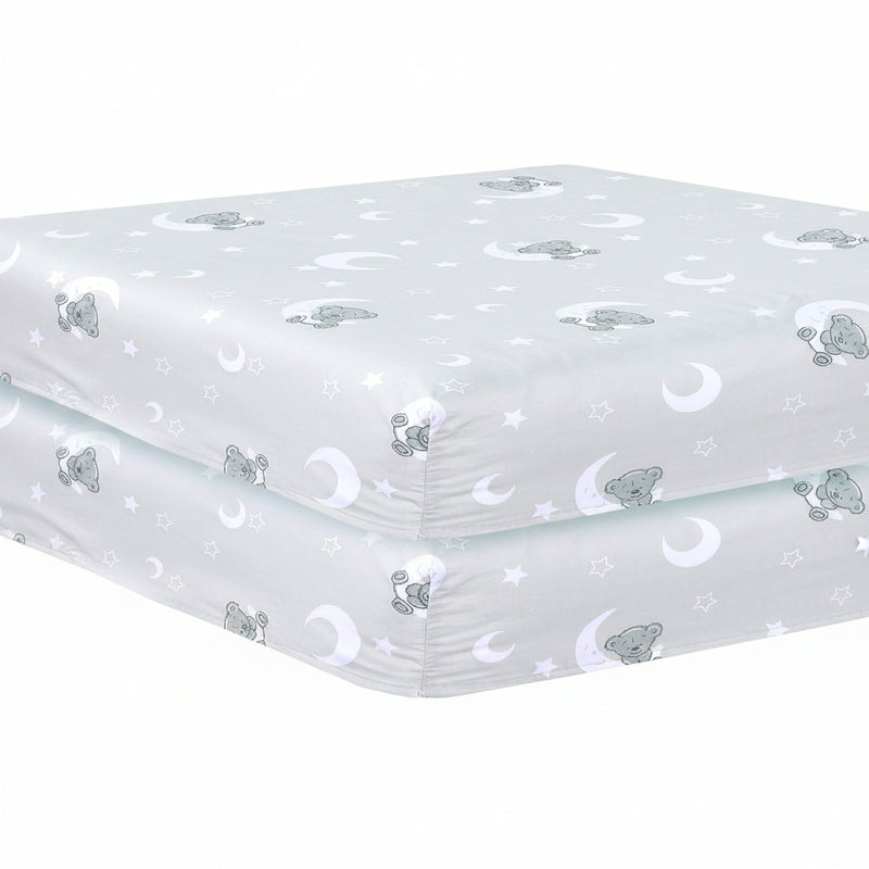 Cot Bed Sheets Super Soft Breathable Polycotton Fitted Sheet - Sleeping Moon Teddy