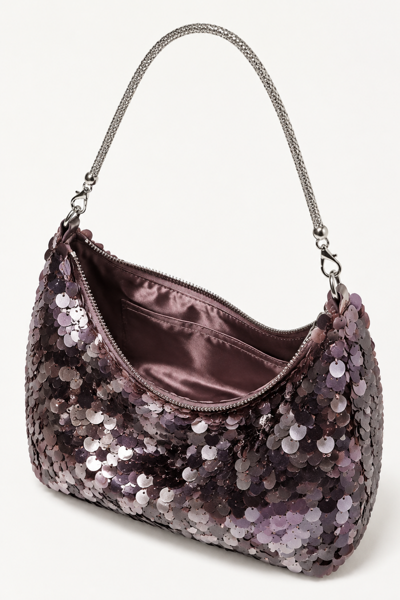 Women's Brown Sparkly Sequin Clutch Purse Bling Glitter Evening Handbag