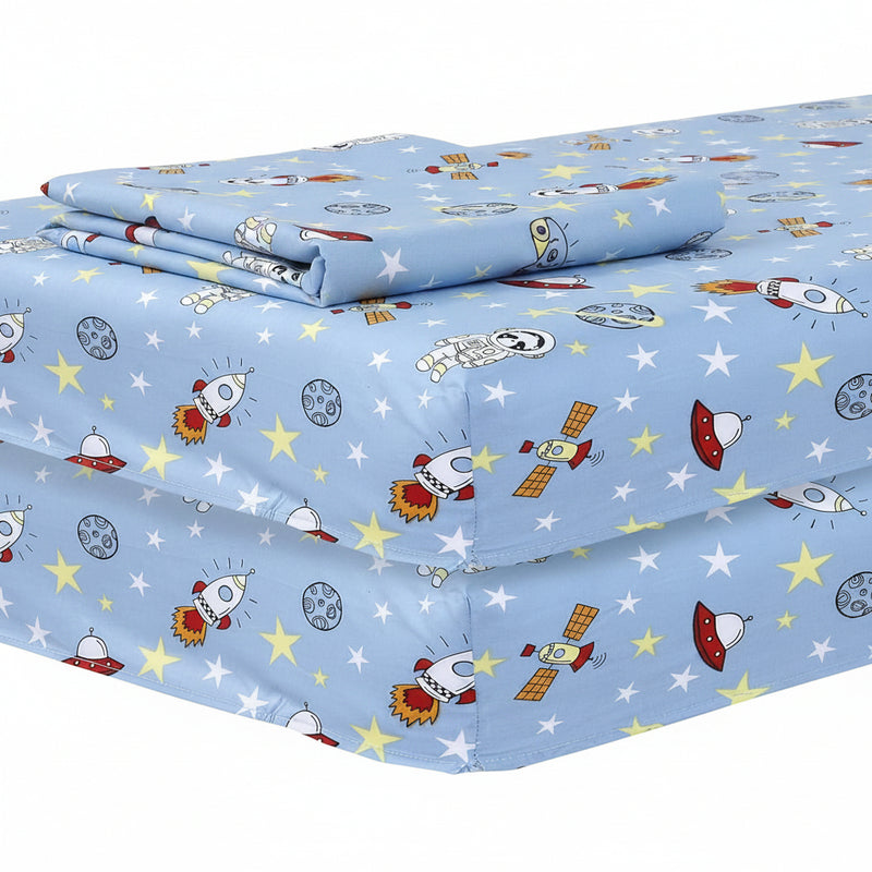 Cot Bed Sheets Super Soft Breathable Polycotton Fitted Sheet - Space Blue