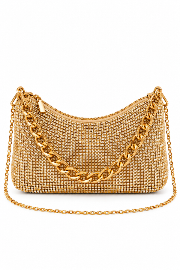 Women's Gold Clutch Bag Set of 2 with Chain Evening Party Wedding Handbag