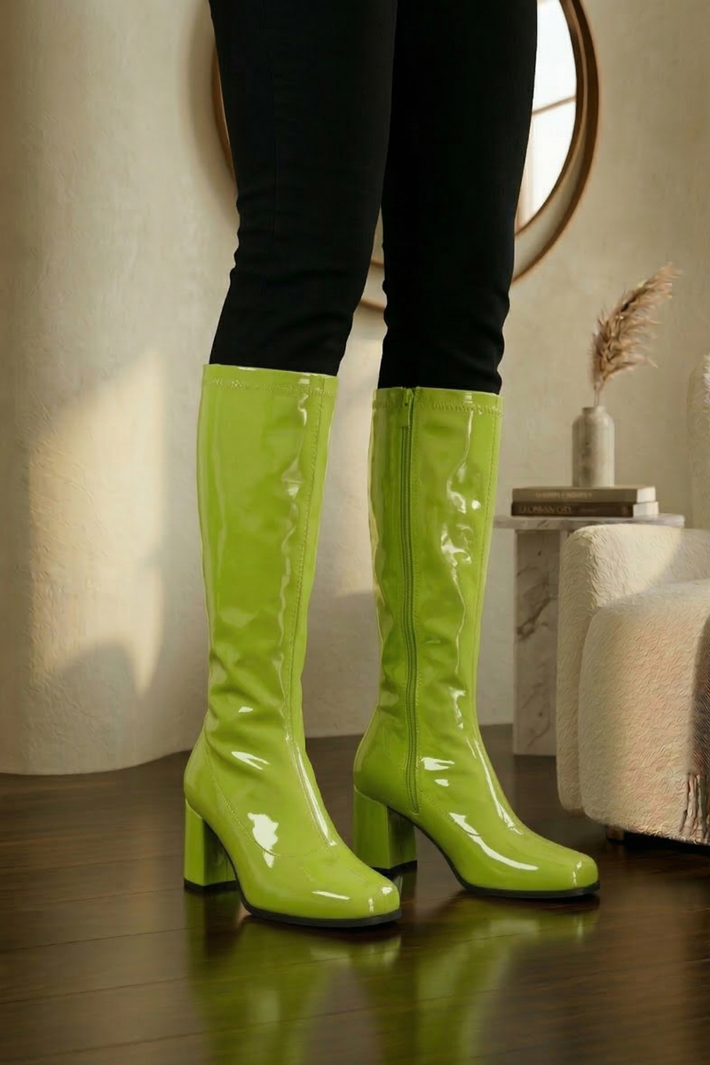 Ladies Women Fancy Dress Party GO GO Boots 1960s & 1970s Lime Green