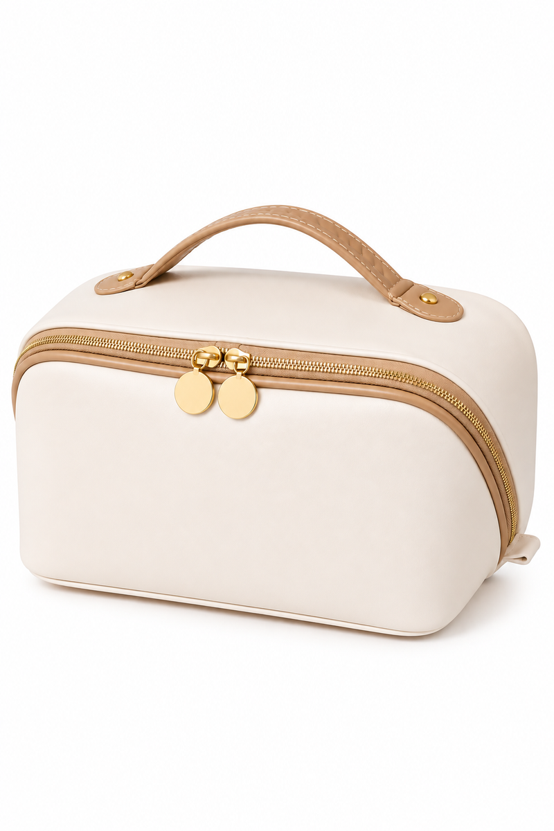 Travel Makeup Bag with Compartments & Brush Pocket