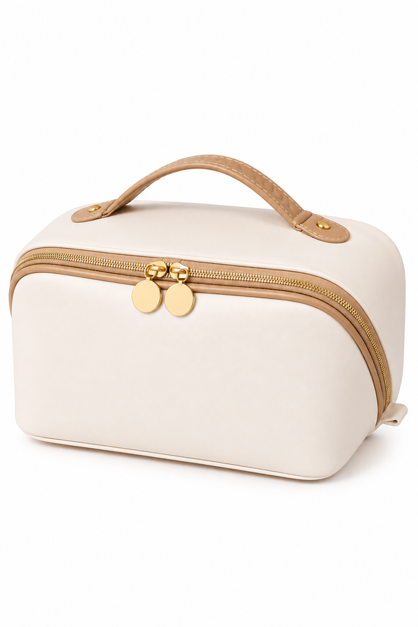 Travel Makeup Bag with Compartments & Brush Pocket