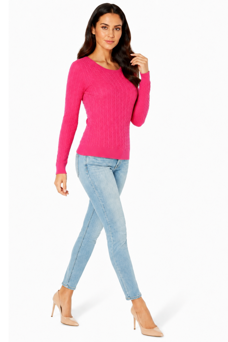Women's Lightweight Cable Knit Jumper - Pink