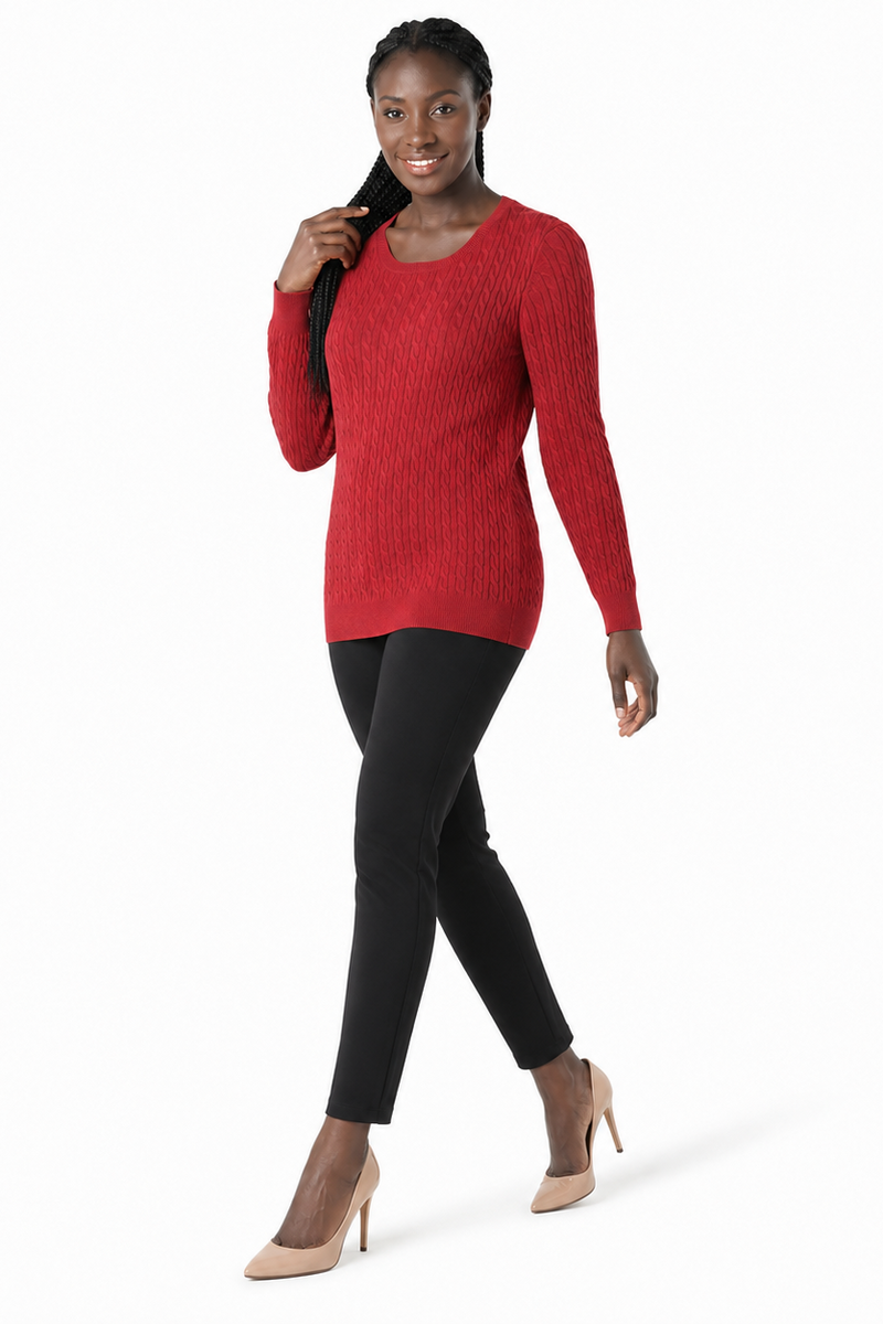 Women's Lightweight Cable Knit Jumper - Dark Red