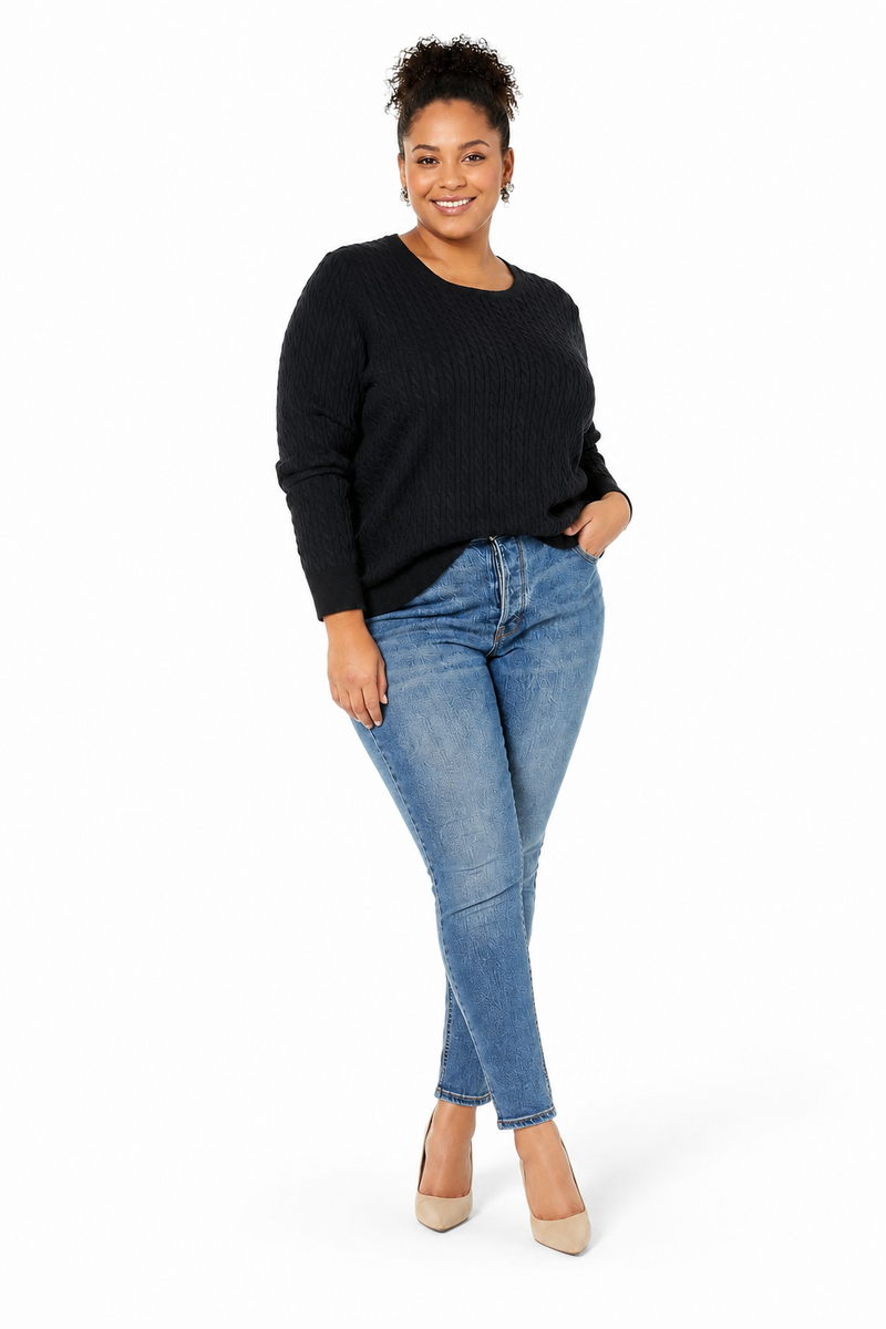 Women's Lightweight Cable Knit Jumper - Black