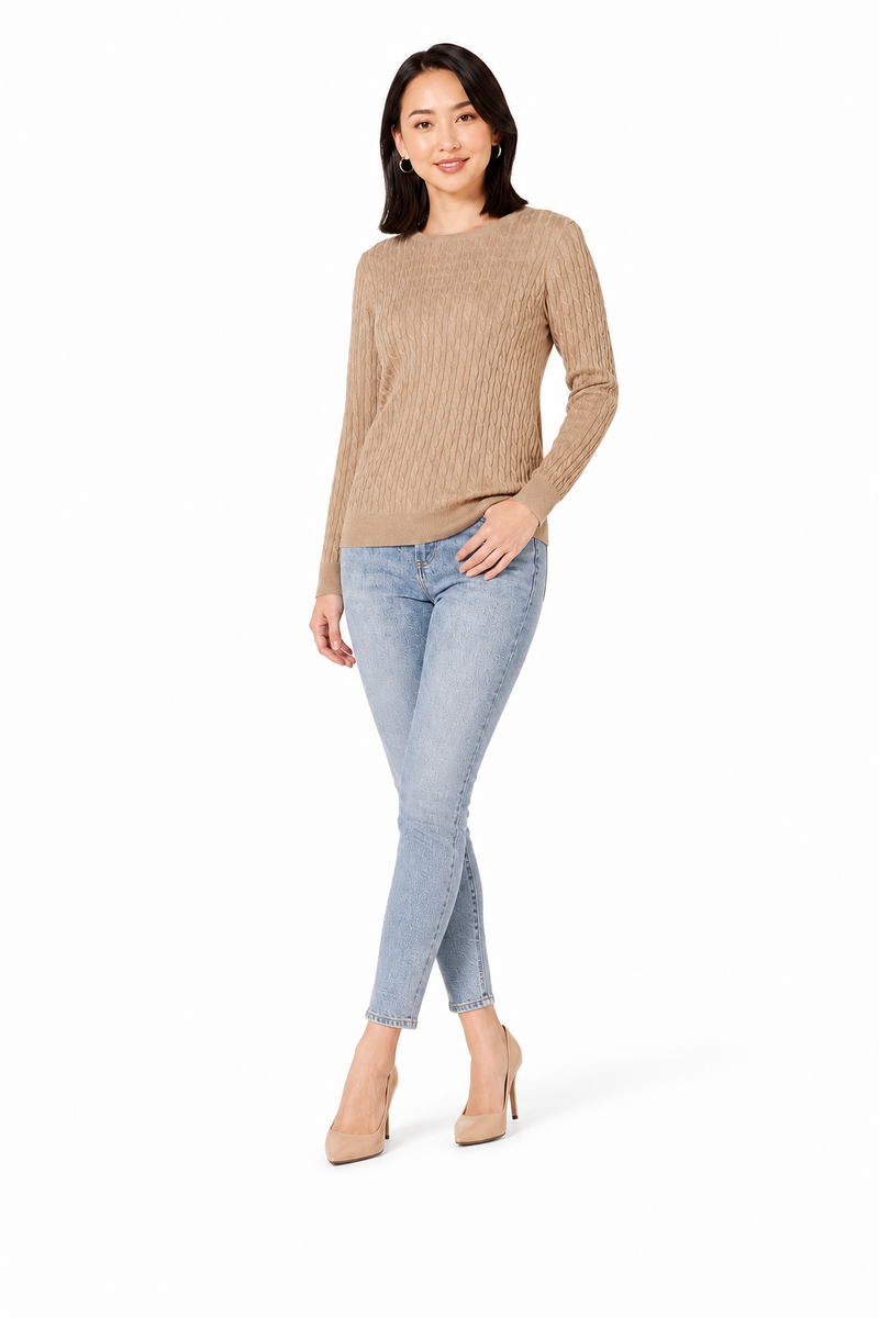 Women's Lightweight Cable Knit Jumper - Blue Heather
