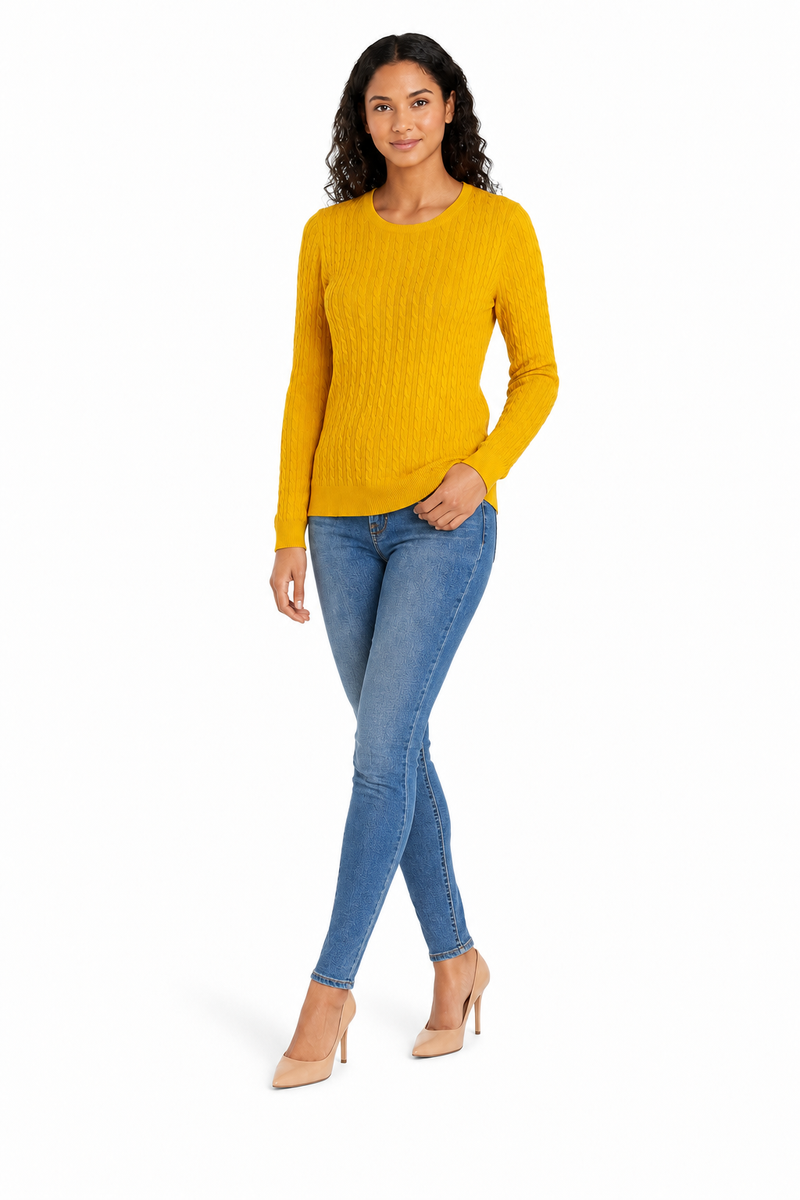 Women's Lightweight Cable Knit Jumper - Gold