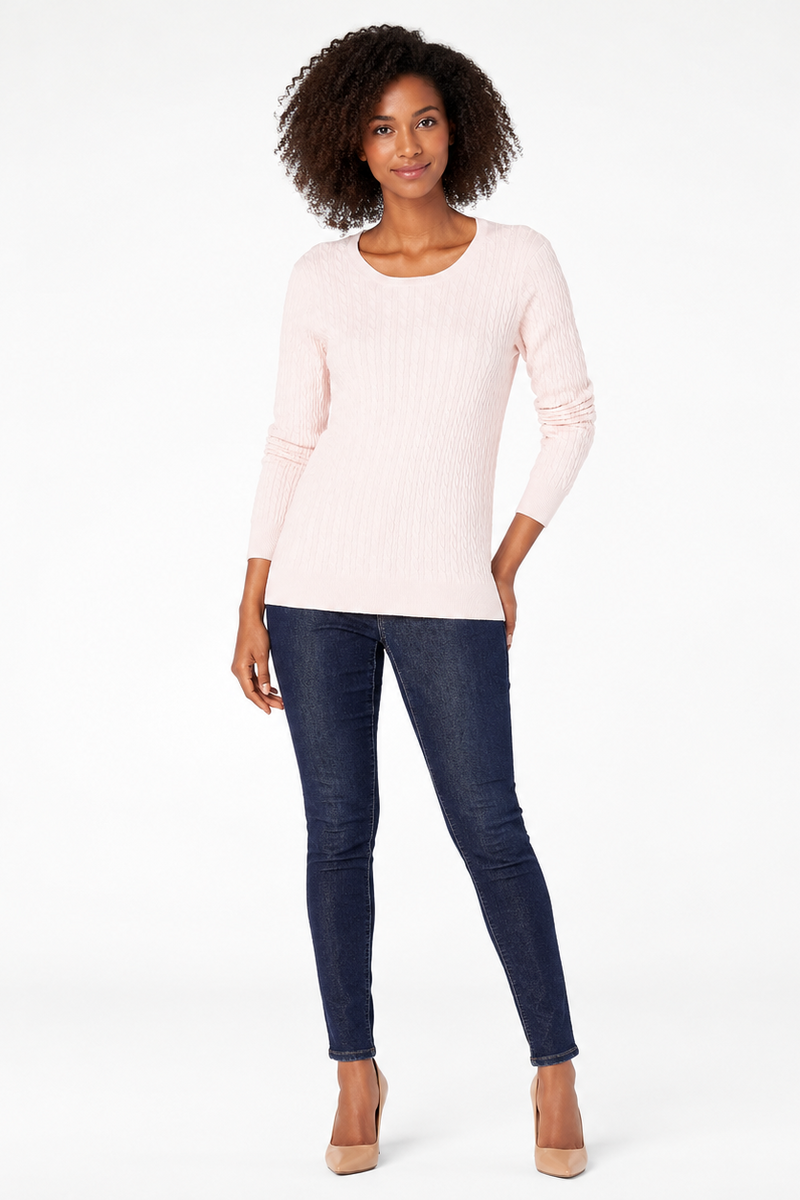 Women's Lightweight Cable Knit Jumper - Light Pink
